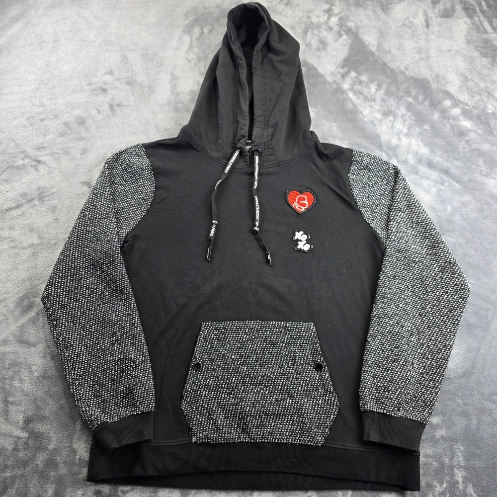 Karl Lagerfeld Paris Hoodie Mens Medium Black Tweed Sleeve Heart Patch XOXO